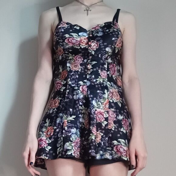 Repaired Vintage Roses & Blueberries Printed Button-Up Slip Dress - Picture 1 of 16